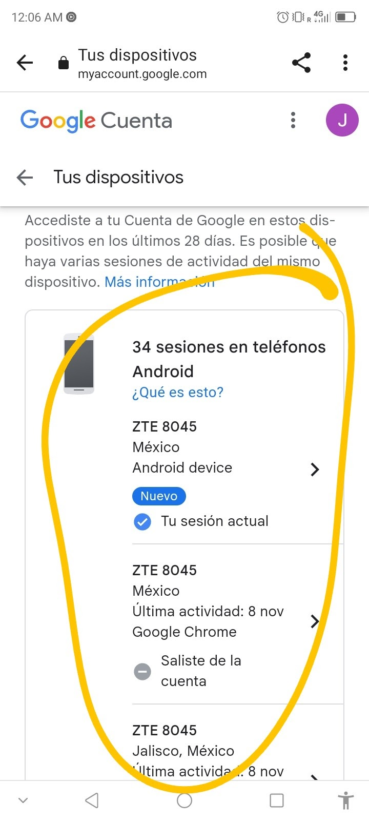 ver dispositivos vinculados en google
