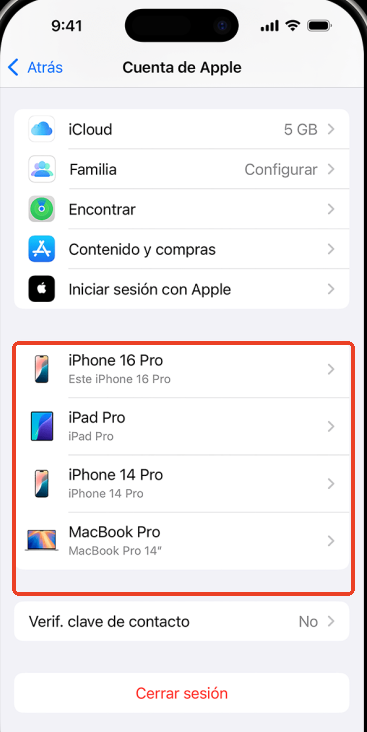 ver dispositivos vinculados en iCloud