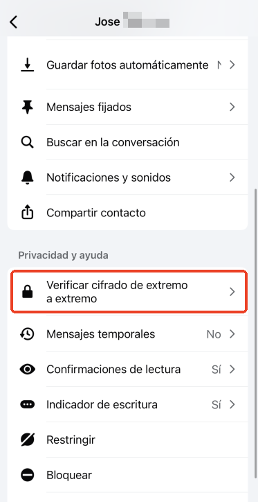 ver las claves de chat cifradas de extremo a extremo de Messenge