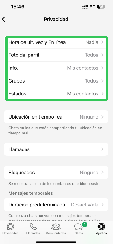 Configurar la Privacidad de WhatsApp