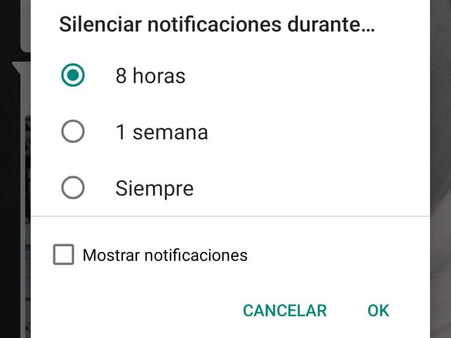 Silenciar notificaciones de chat en whatsapp
