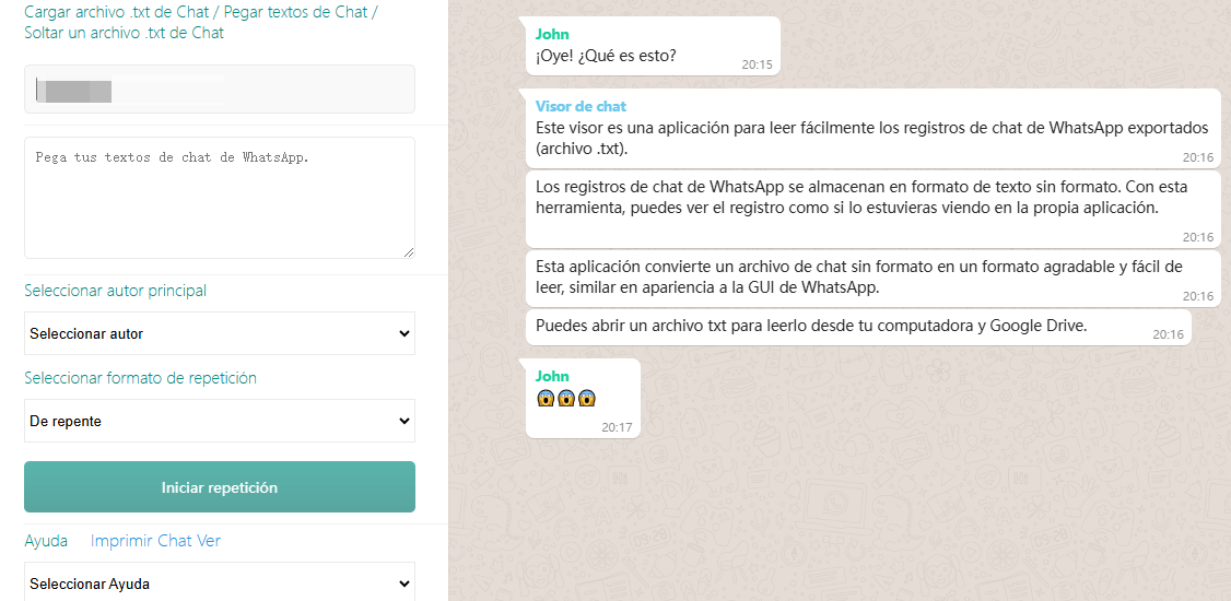 Usa un visor online gratis para ver chat de whatsapp exportada
