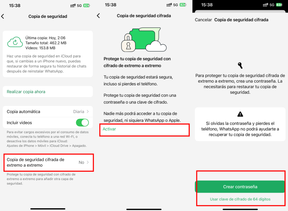 cifrar copia de seguridad de WhatsApp