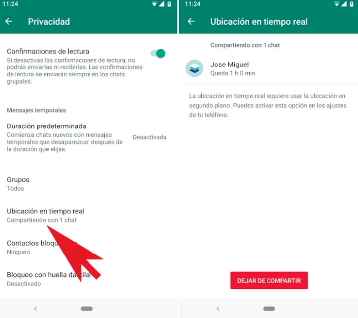 dejar de compartir ubicación en tiempo real por whatsapp en todos chats