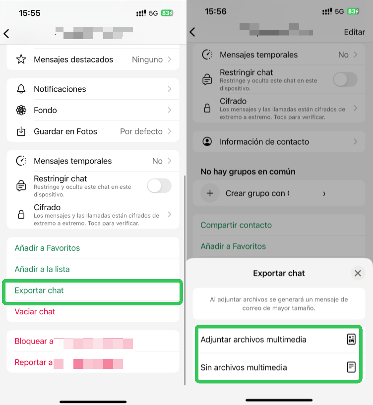 exportar chat de WhatsApp en iphone