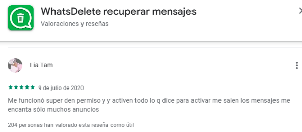 reseña de WhatsDelete recuperar mensajes