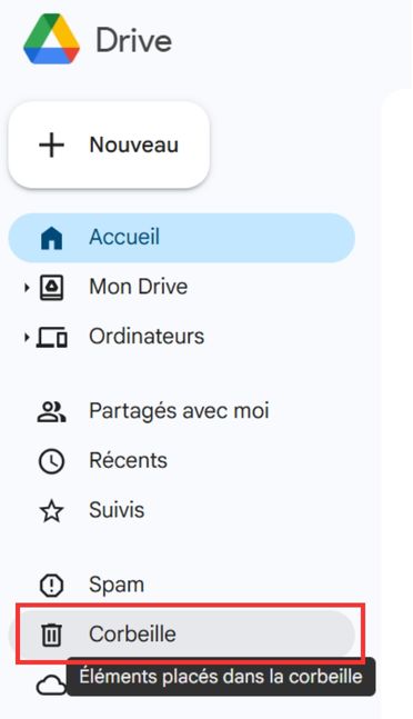 Corbeille Google Drive