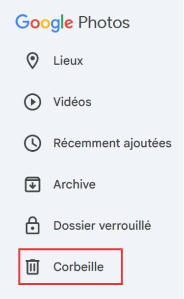 Corbeille Google Photos