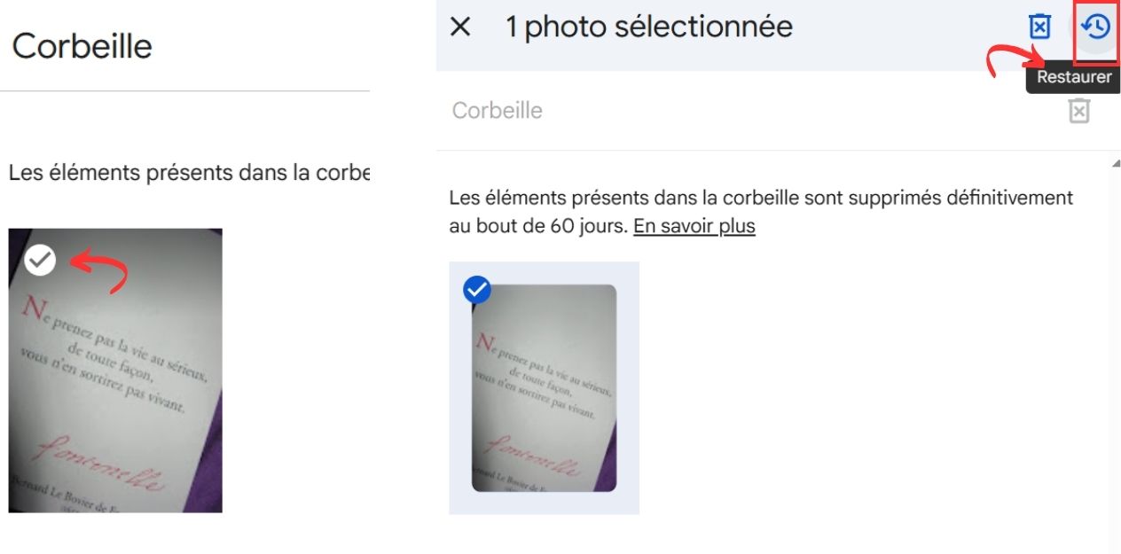 Restaurer photo Google Photos