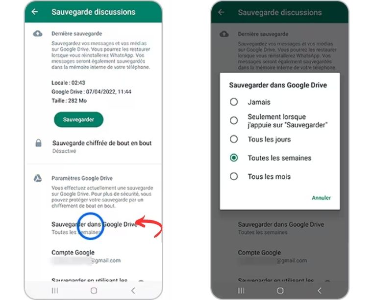 Fréquence sauvegarde WhatsApp