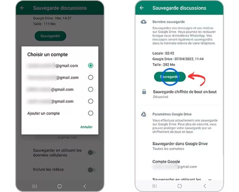 Compte Google WhatsApp