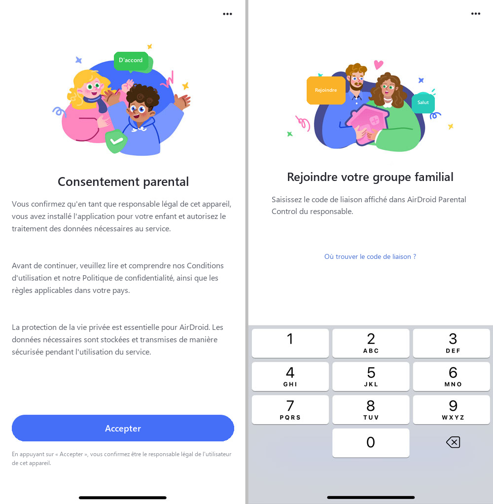 appuyer sur « Accepter » et entrer le code de liaison
