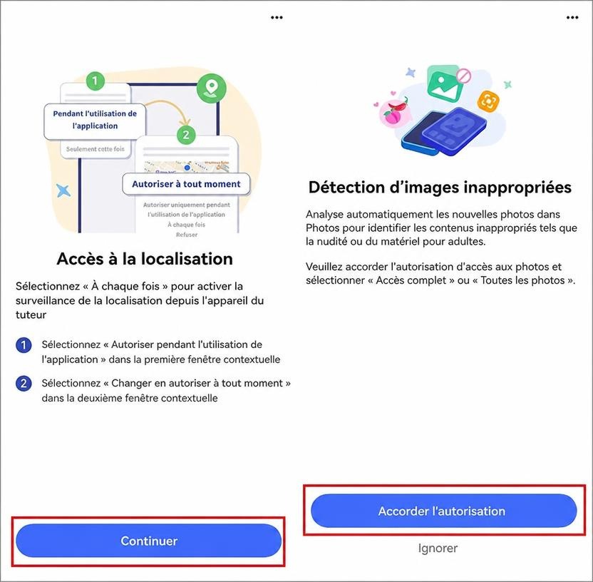 autoriser l'accès à la localisation et aux photos