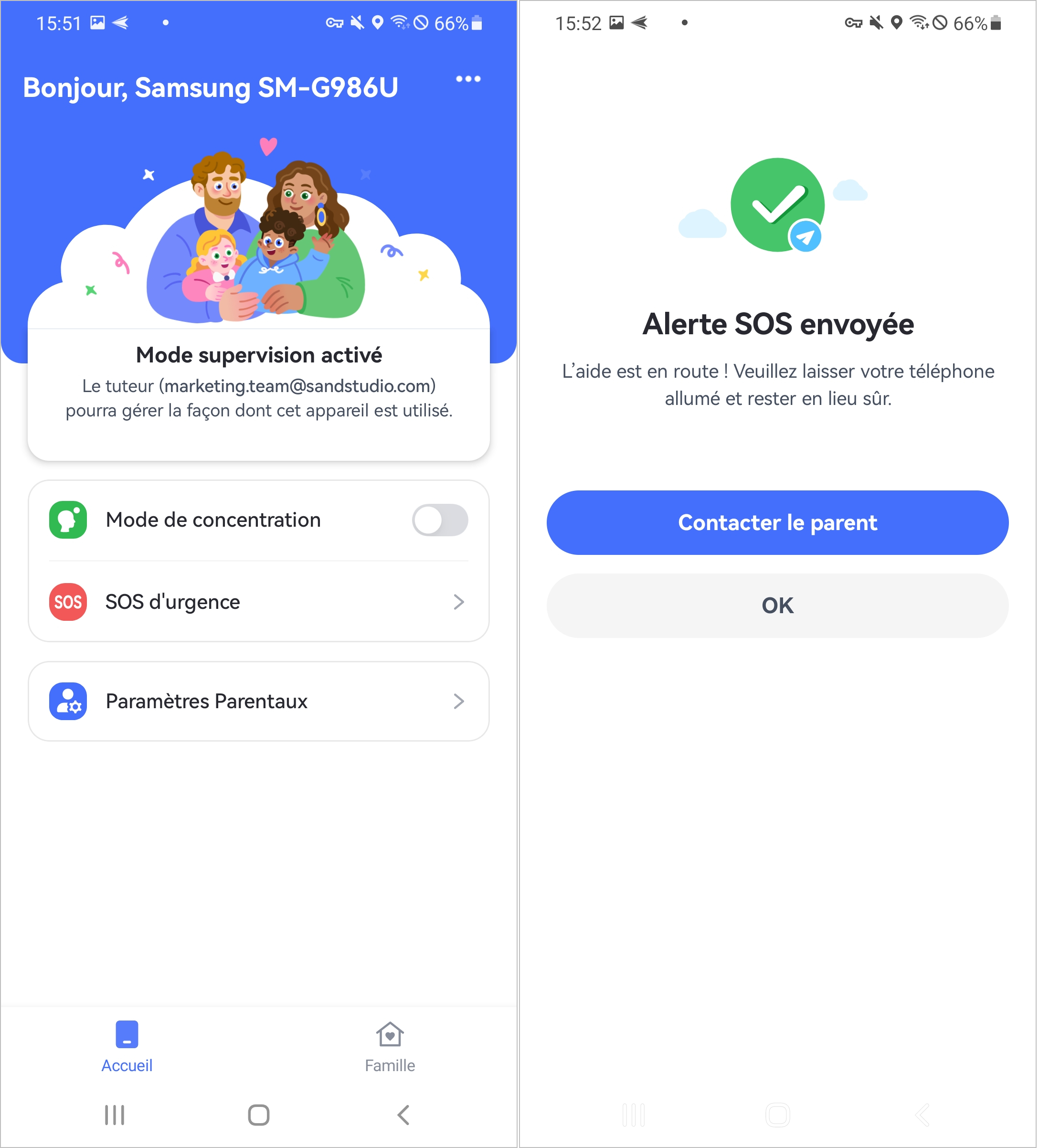 appuyer sur SOS dans AirDroid Kids