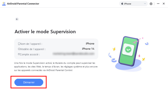 cliquer sur Démarrer pour activer le mode Supervision