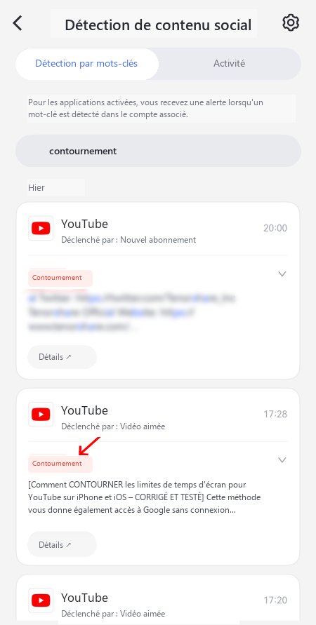 surveillance des mots-clés YouTube sur iOS