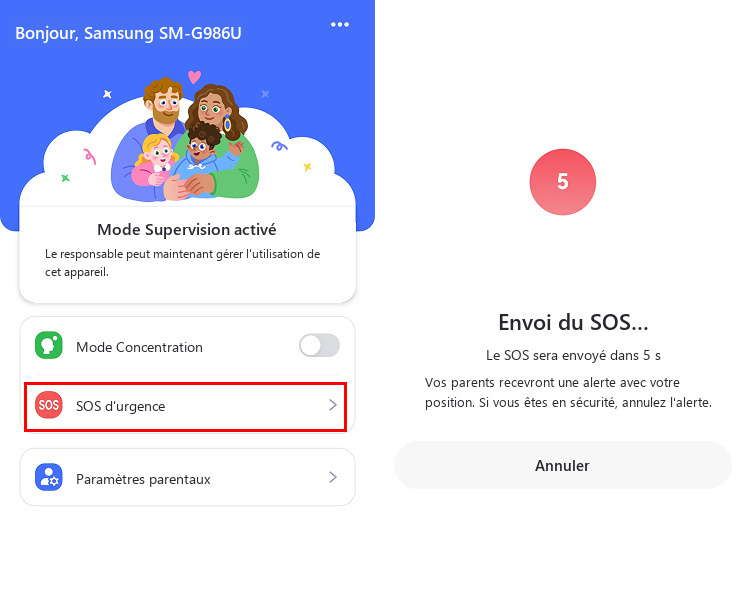 appuyer sur SOS dans AirDroid Kids
