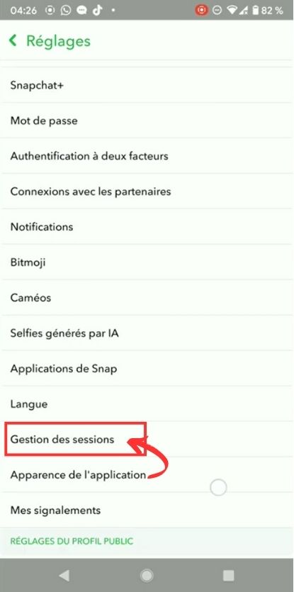 Gestion des sessions Snapchat