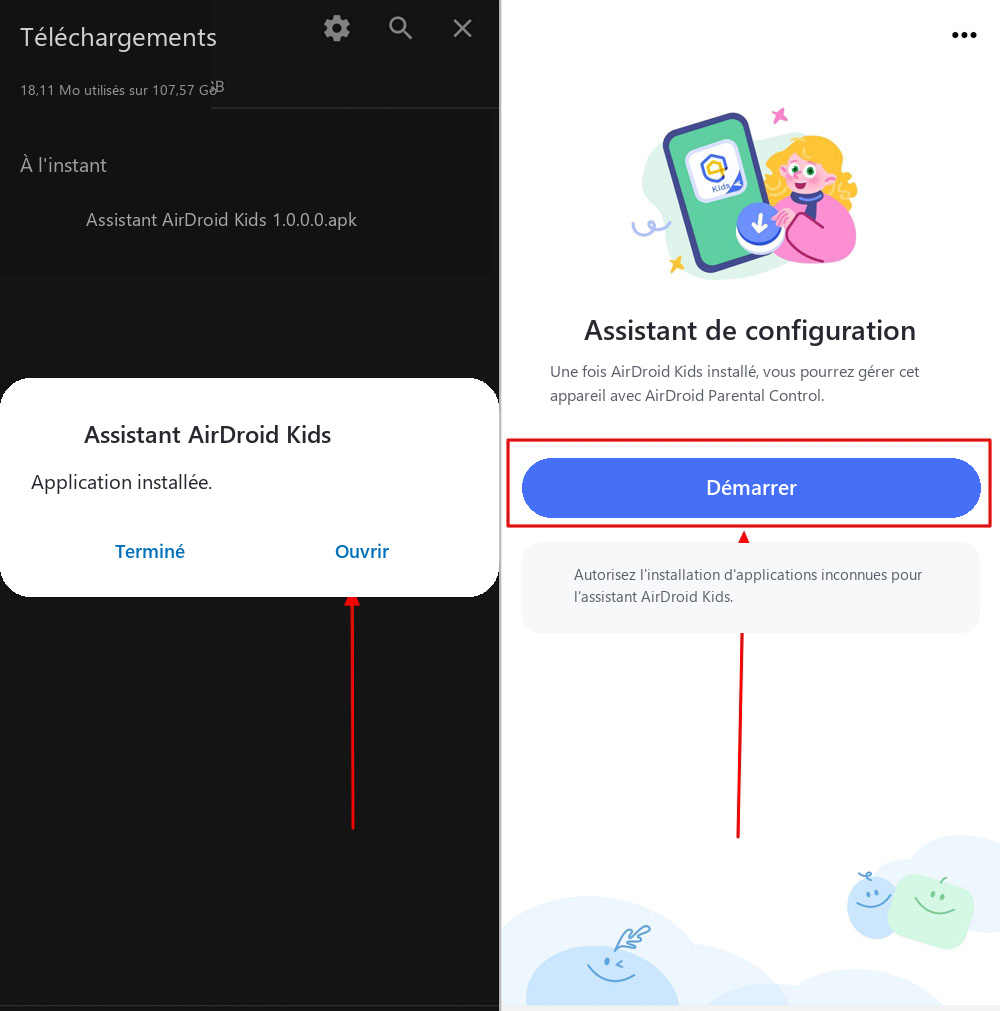 ouvrir les fenêtres pour configurer AirDroid Kids Wizard