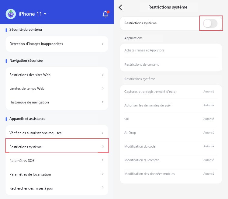 restrictions système iOS dans AirDroid