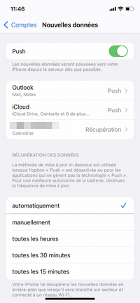 Activer Nouvelles données Push Mail