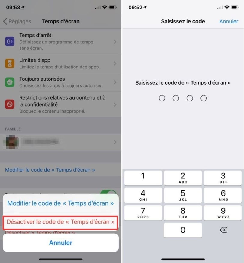 Enlever contrôle parental iPhone avec le code temps d'écran