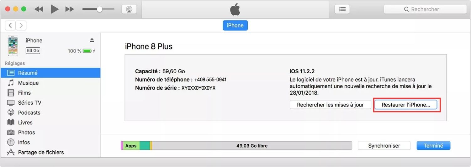 Utiliser iTunes pour enlever contrôle parental iPhone