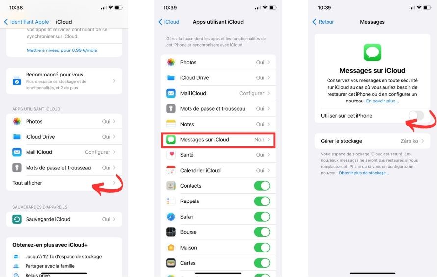 Supprimer la synchronisation des messages via iCloud