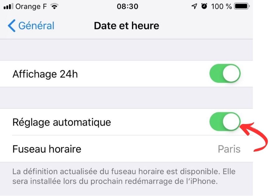 Vérifier les réglages date et heure iPhone