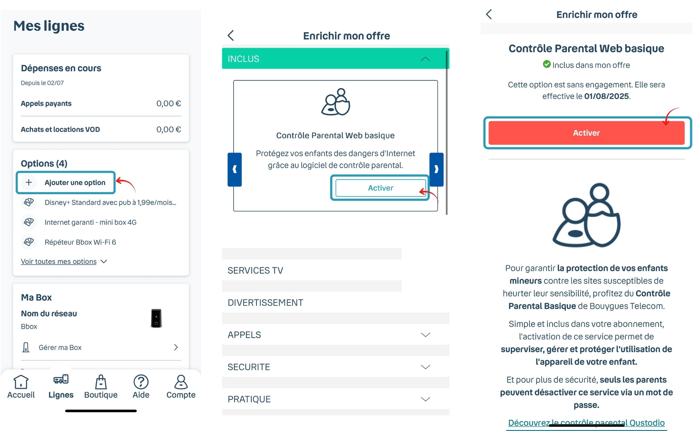 Activer contrôle parental basique Bouygues