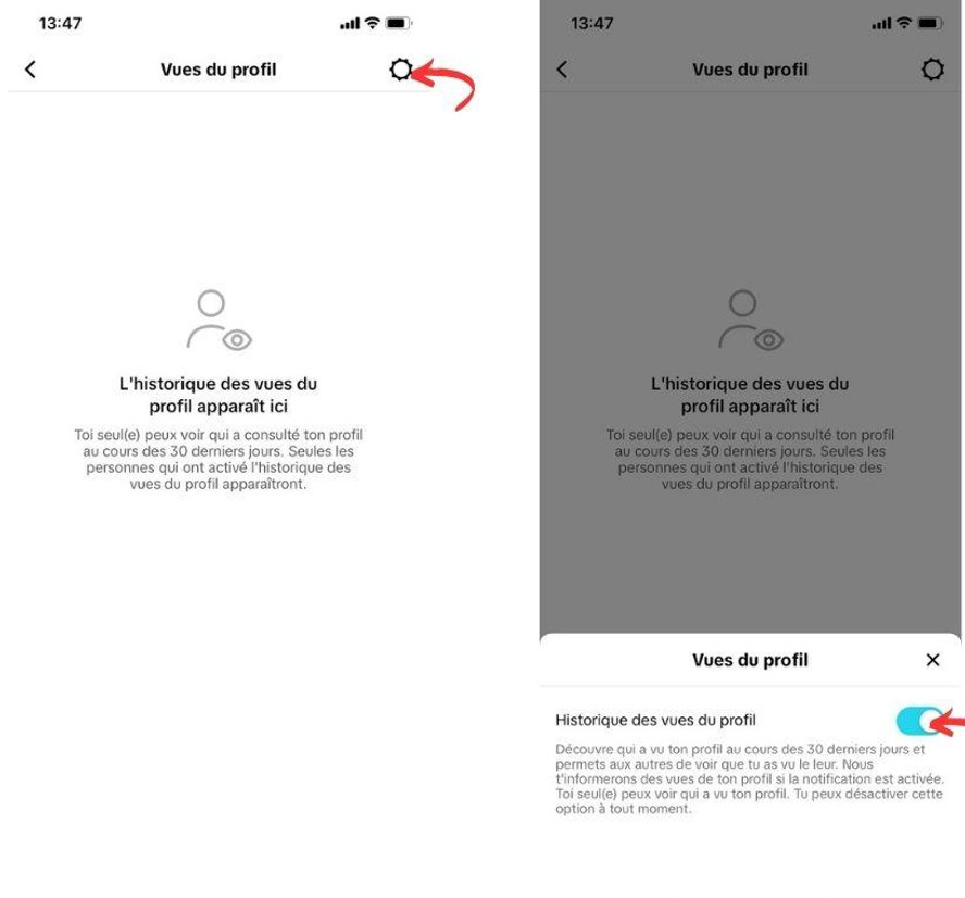 Activer historique vues du profil TikTok