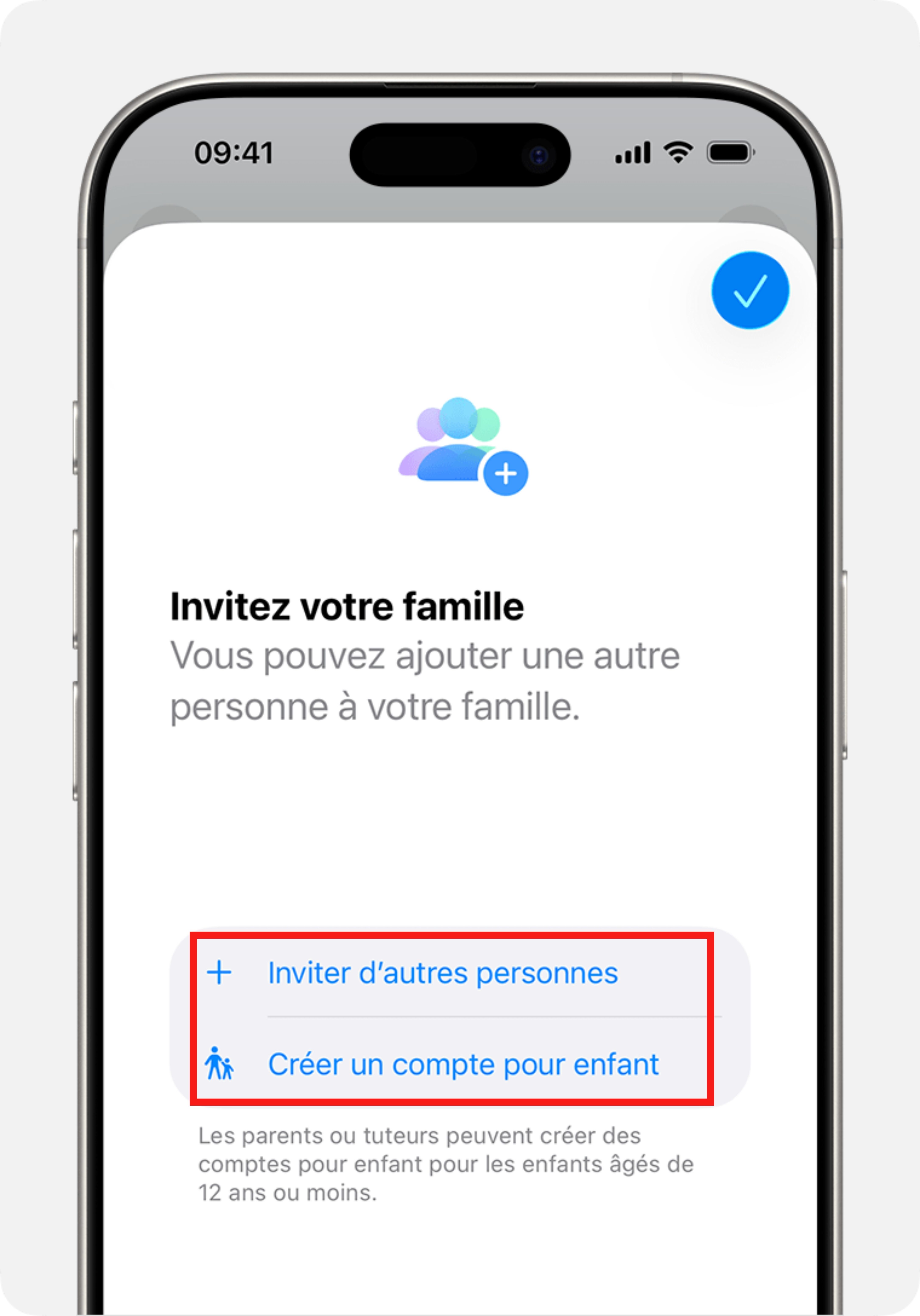 Ajouter un enfant au partage familial iPhone