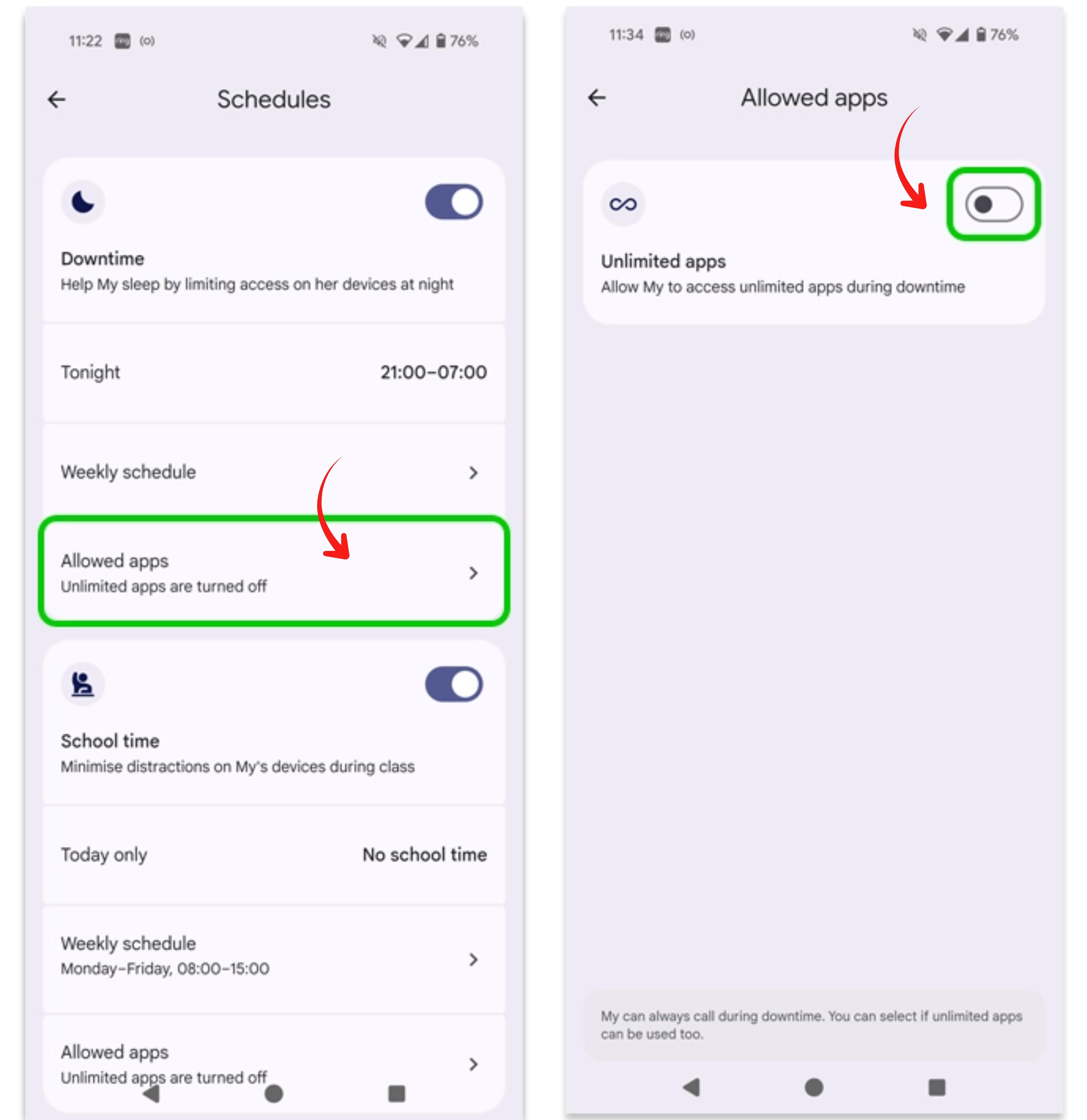 Désactiver les applications illimitées Family Link
