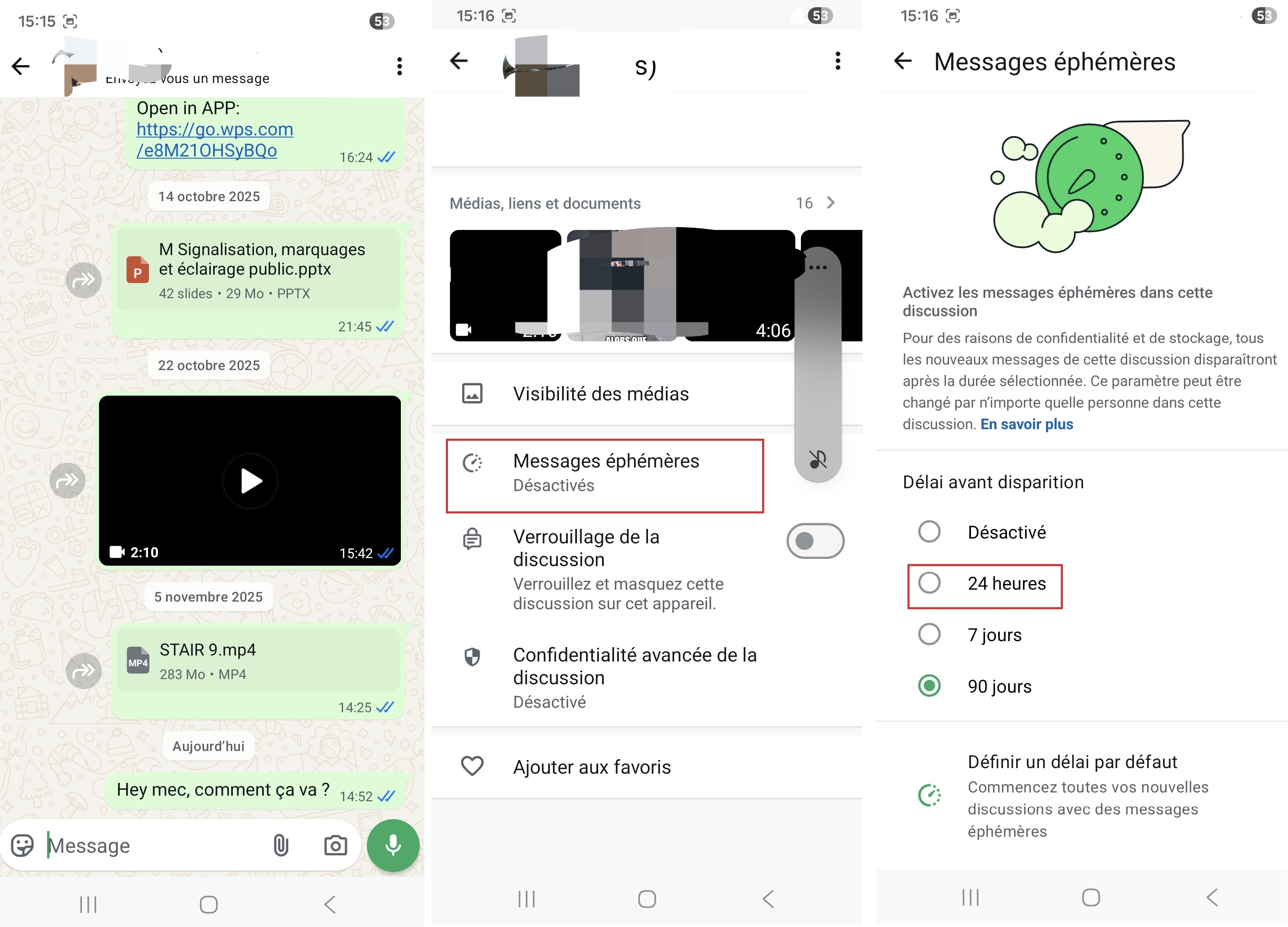 autodestruction pour les messages Whatsapp