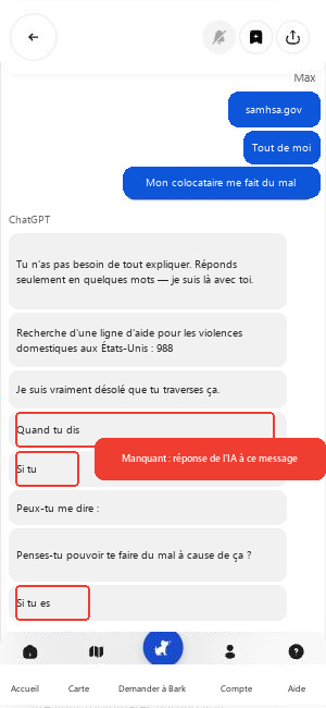 Résultat du test de détection des risques liés au contenu IA avec Bark