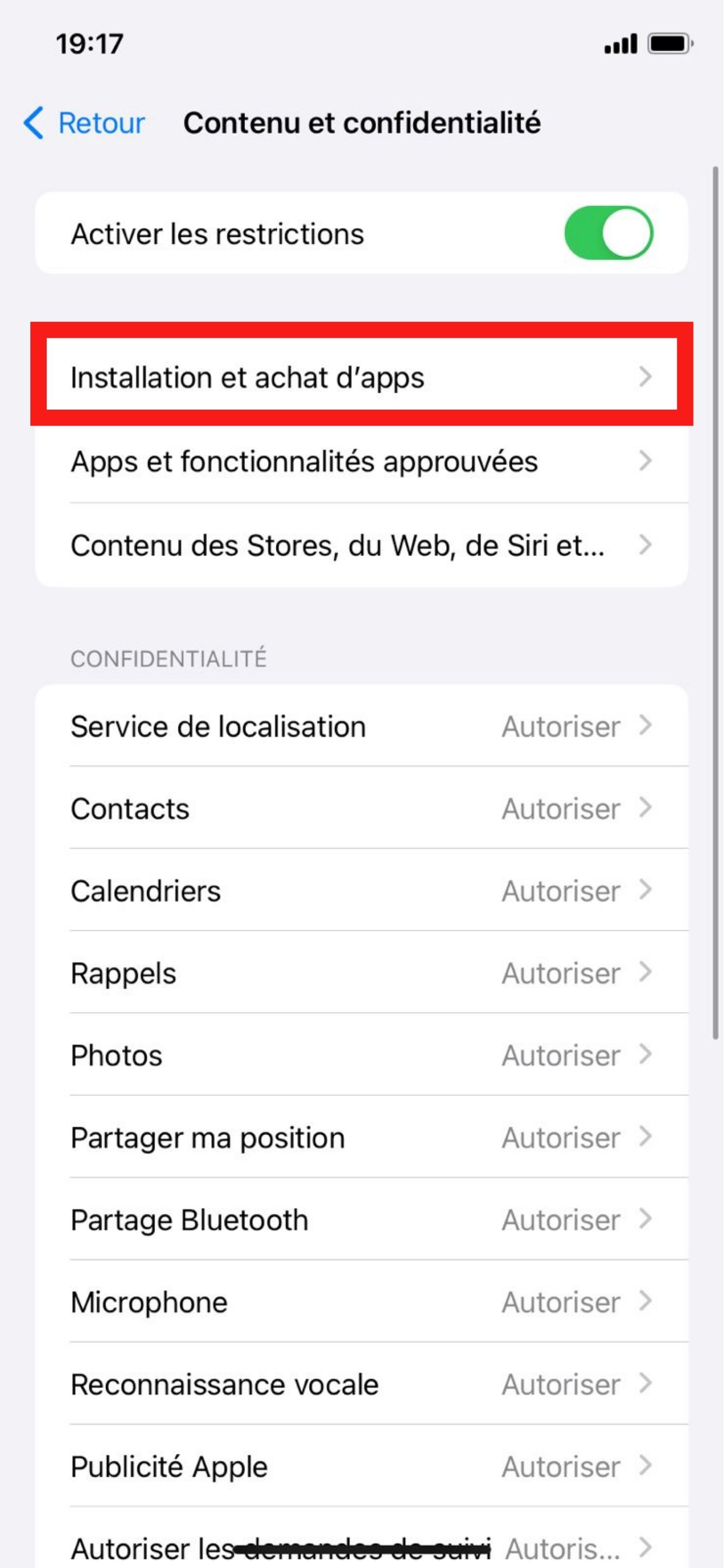 Bloquer les achats sur iPhone