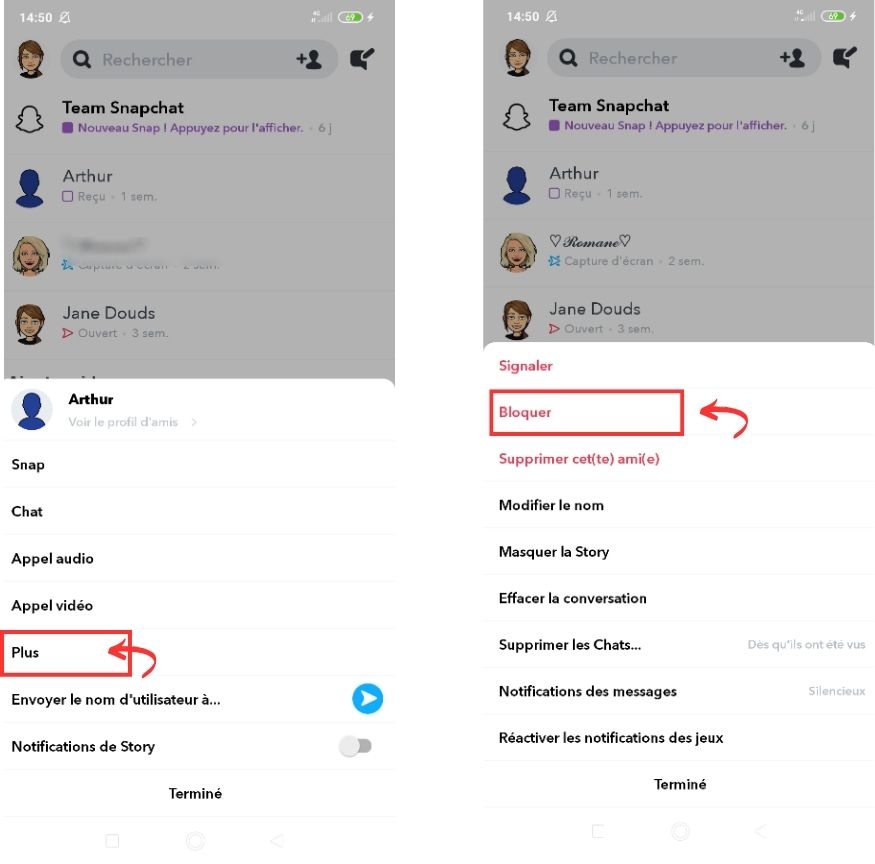 Bloquer la personne sur Snap