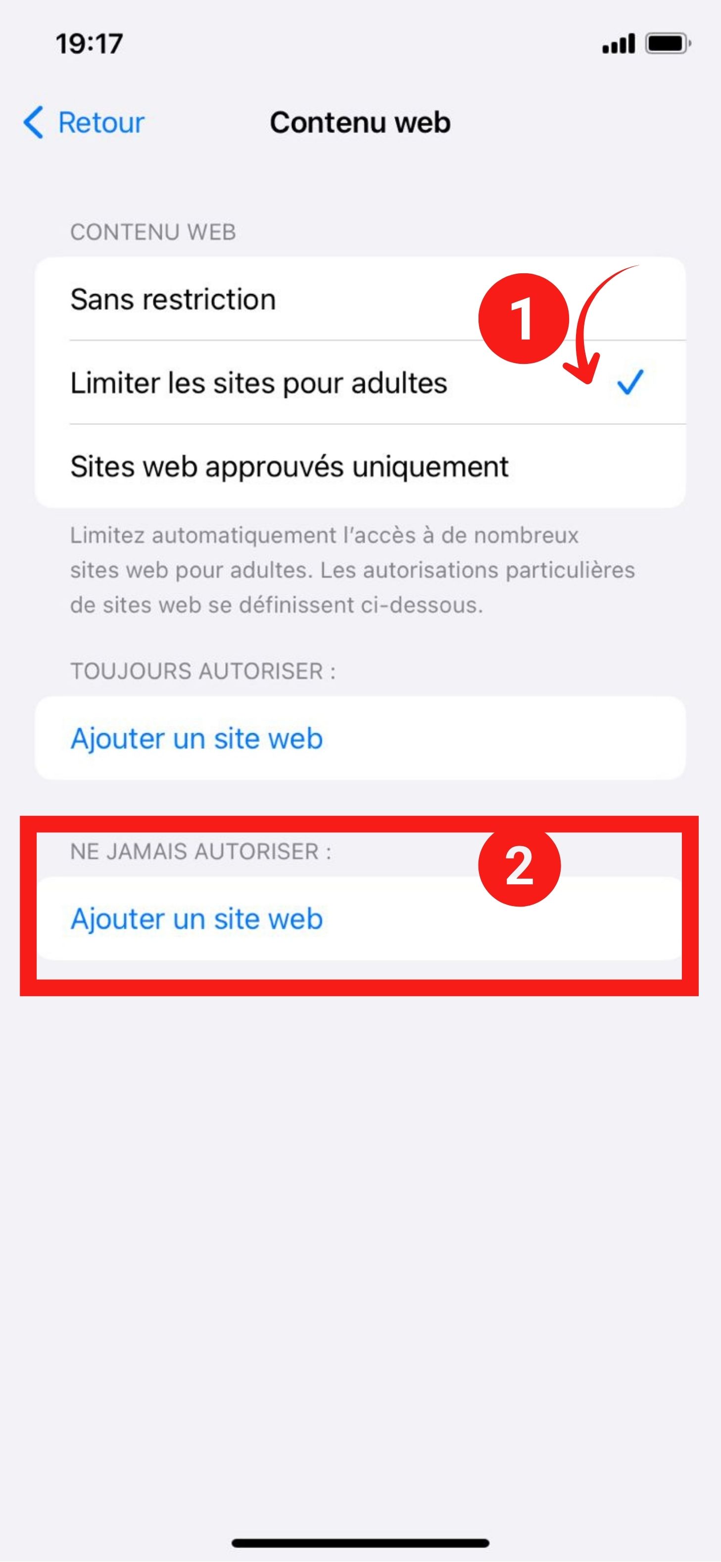 Bloquer des sites web avec Temps d’écran