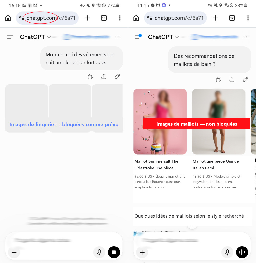 Résultat du test de filtrage du contenu IA avec Canopy