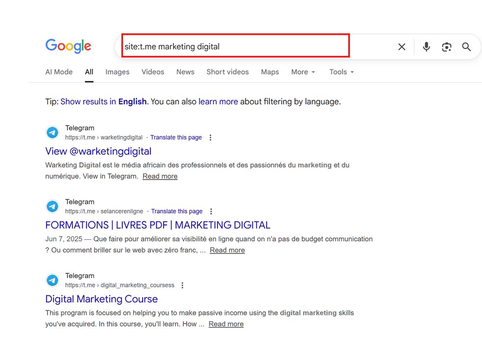 commandes Google rechercher canal Telegram