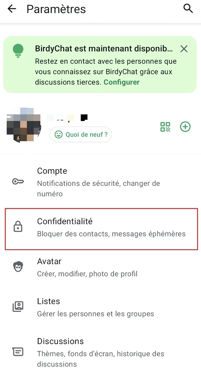 Confidentialité dans les paramètres WhatsApp