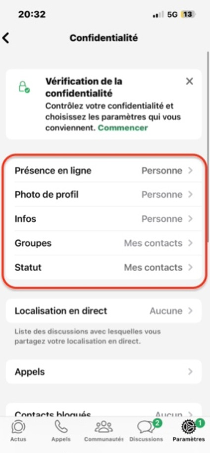 Confidentialité WhatsApp