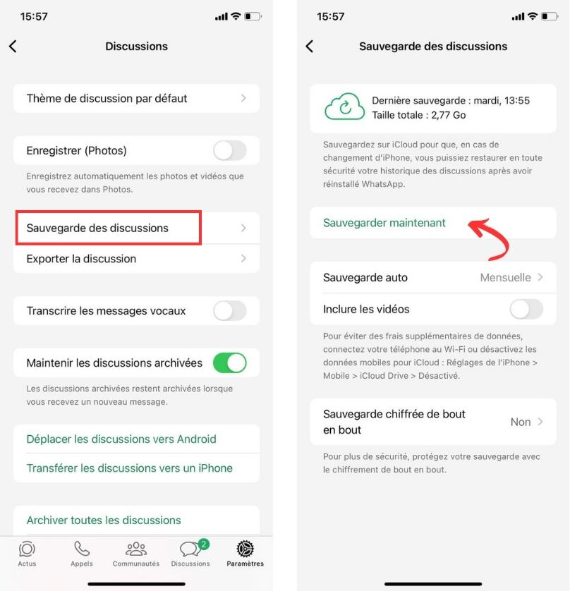 Configurer sauvegarde WhatsApp iPhone