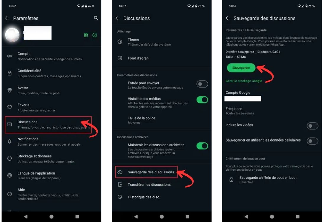Configurer sauvegarde WhatsApp Android