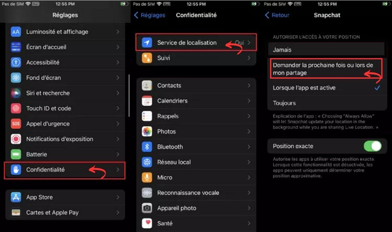 Bloquer sa localisation Snap à un endroit iPhone