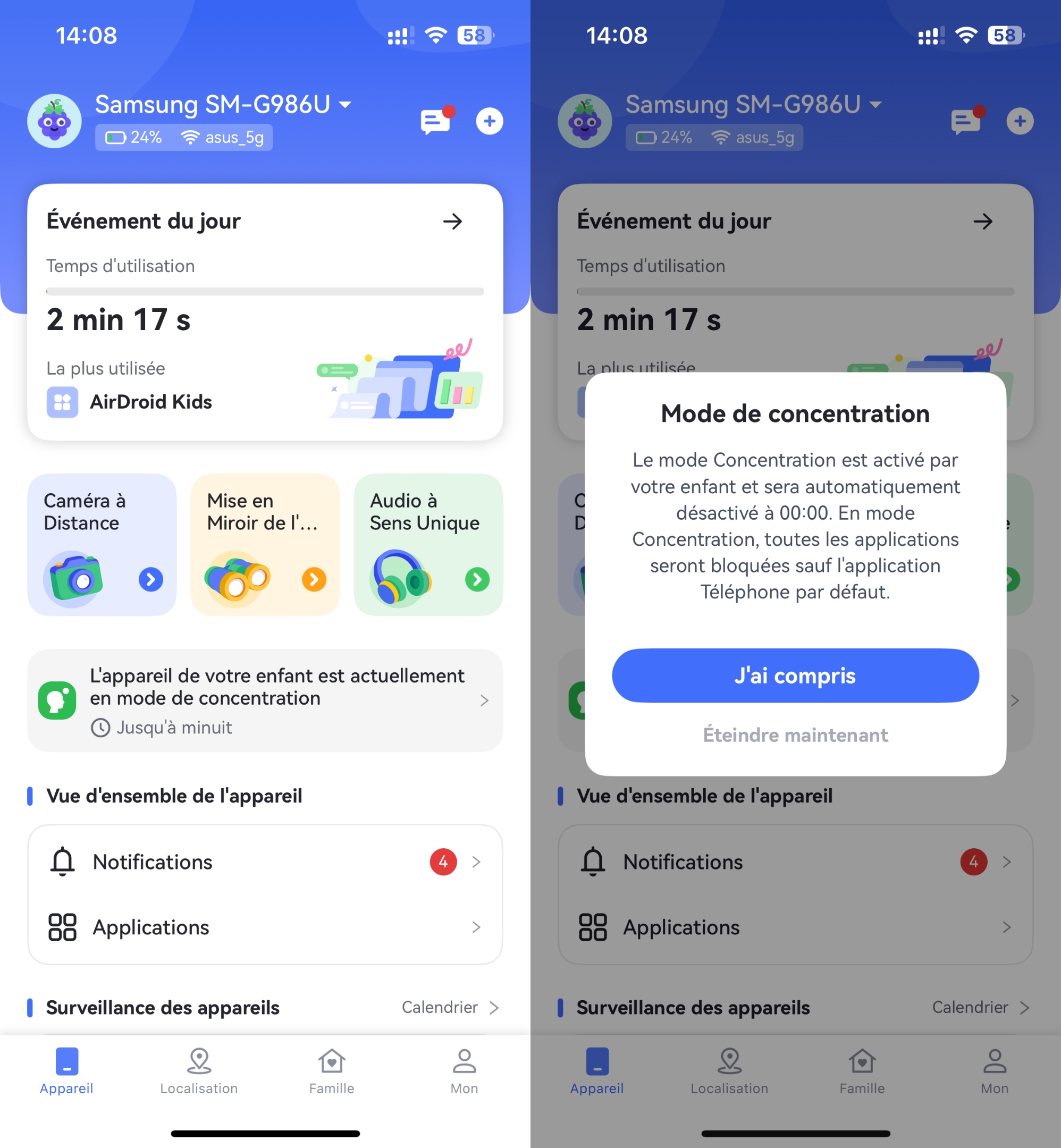 Désactiver le mode de concentration