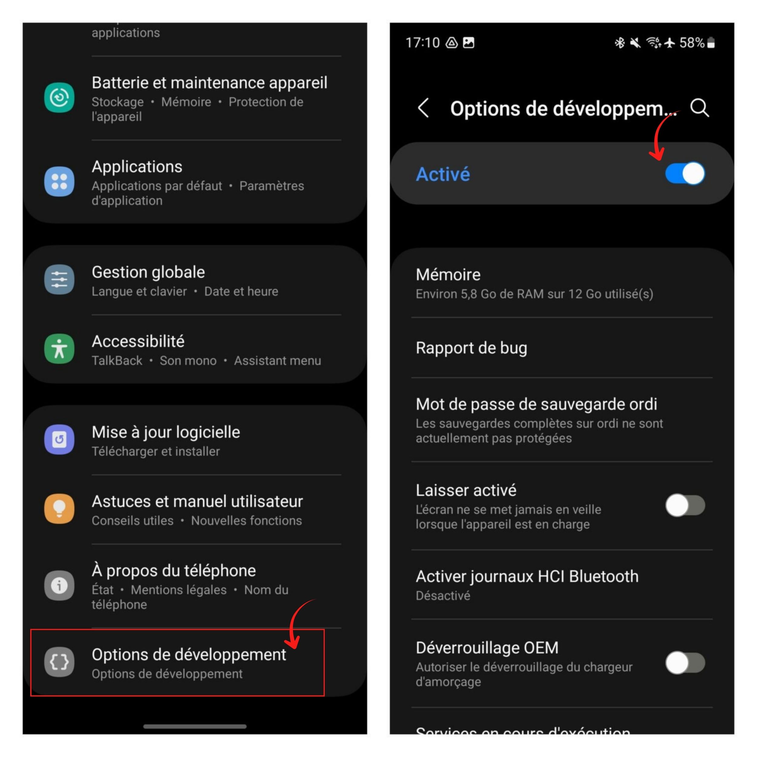désactiver le mode développeur sur Android