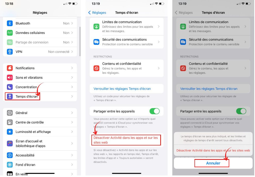 Désactiver Temps d'écran iPhone