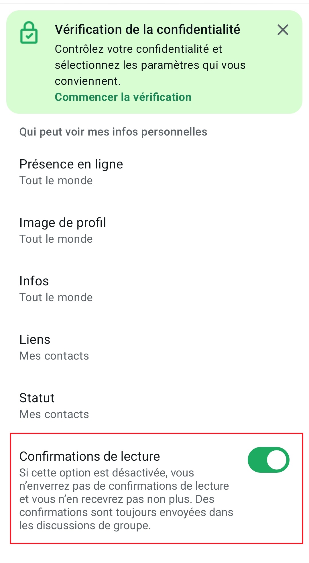 Désactivez les accusés de receptions