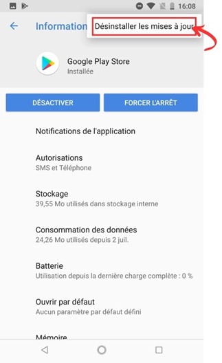 Désinstaller les mises à jour du Play Store